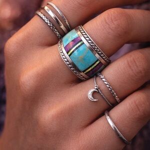 Vintage 1970s Southwest Turquoise Inlay Ring • Sterling Silver • Size 6